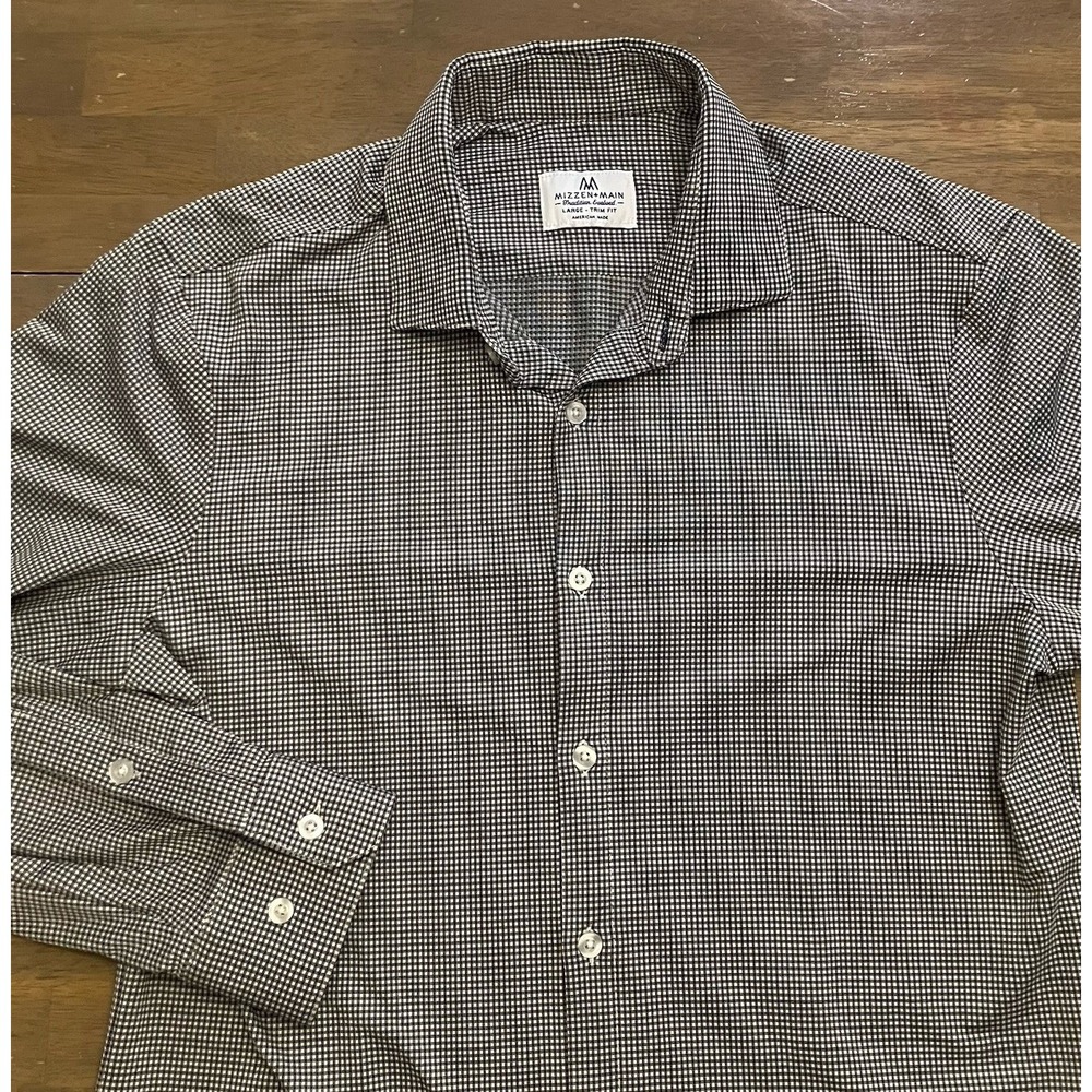 Mizzen‎ + Main Mens Black Gingham Check American Trim Fit Button Up Shirt Large